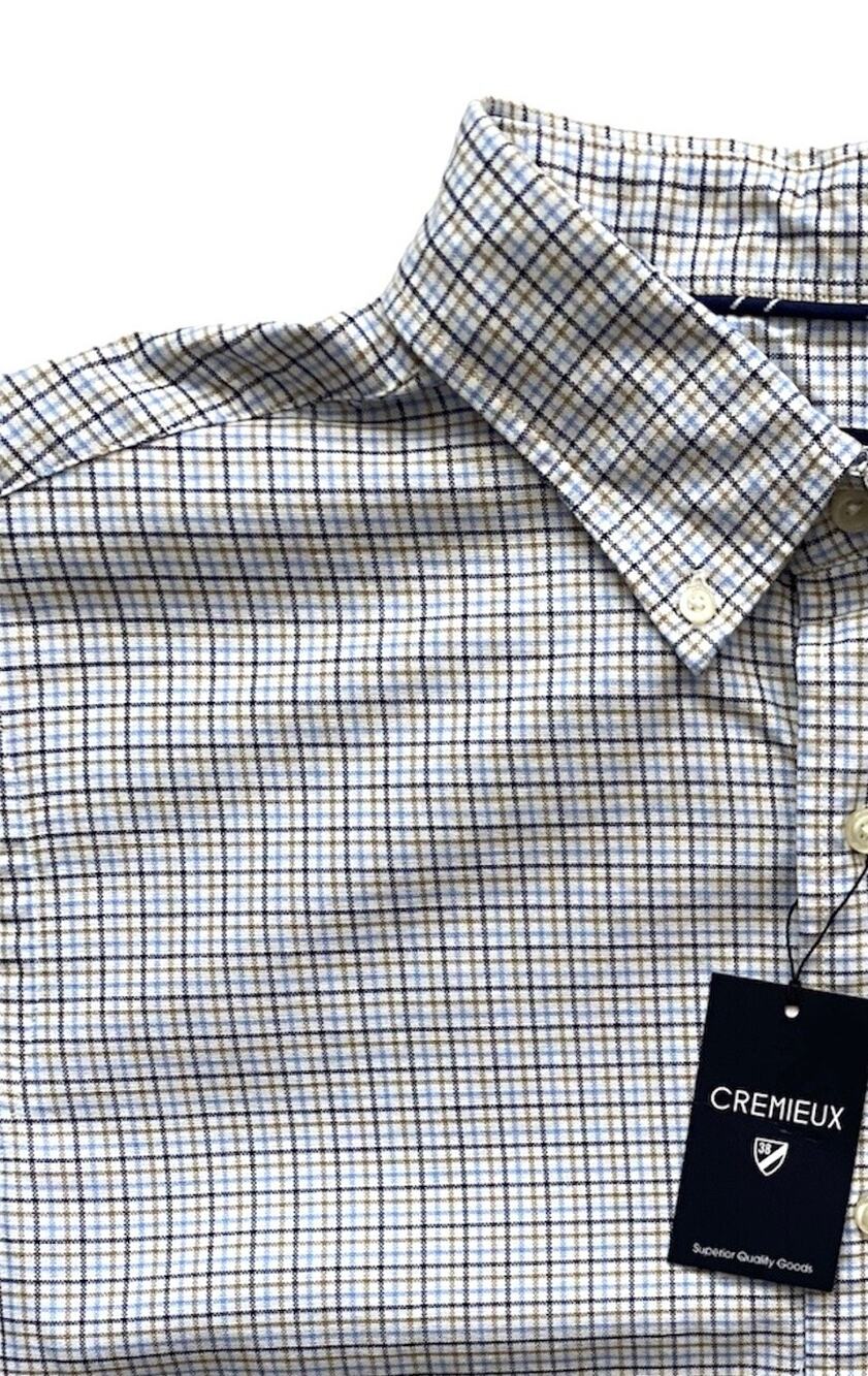 Daniel Cremieux Classics Cotton White Blue Tan Short Sleeve Button Shirt Large